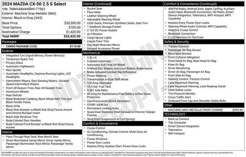 Machine Gray 2024 Mazda CX-50 2.5 S Select Package