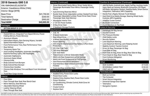 2018 Genesis G80 3.8