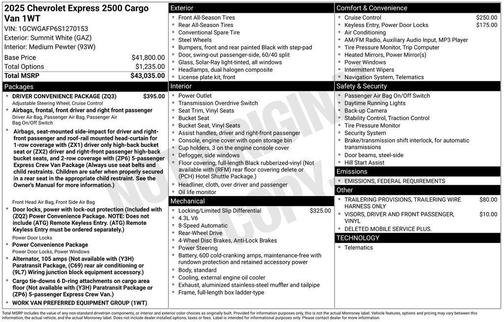 2025 Chevrolet Express 2500 Work Van