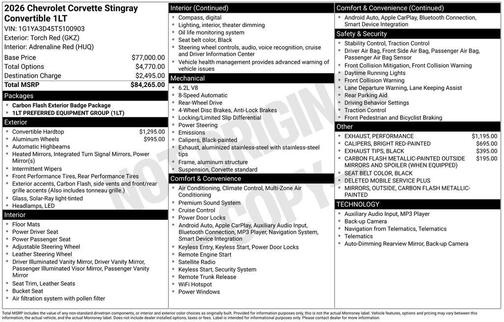 2026 Chevrolet Corvette Stingray w/1LT