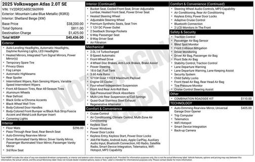 Blue Metallic 2025 Volkswagen Atlas 2.0T SE