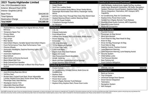 Blizzard Pearl 2021 Toyota Highlander Limited