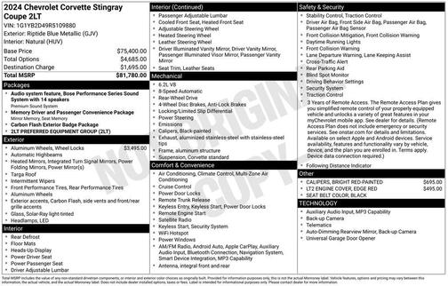 Riptide Blue 2024 Chevrolet Corvette Stingray w/2LT