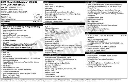 Summit White 2026 Chevrolet Silverado 1500 ZR2