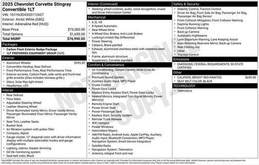 2025 Chevrolet Corvette Stingray w/1LT