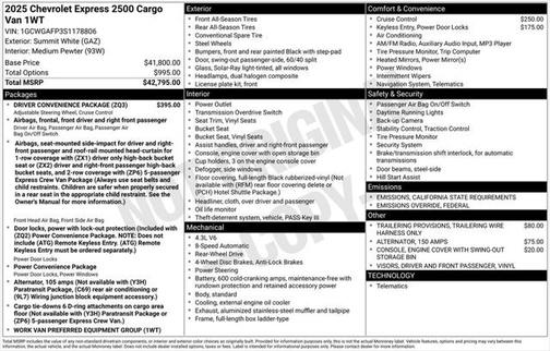 2025 Chevrolet Express 2500 Work Van