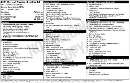 Summit White 2023 Chevrolet Traverse LT Leather