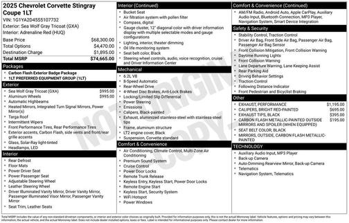 2025 Chevrolet Corvette Stingray w/1LT