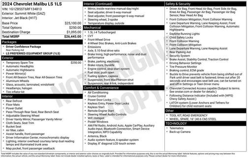 Summit White 2024 Chevrolet Malibu 1LS