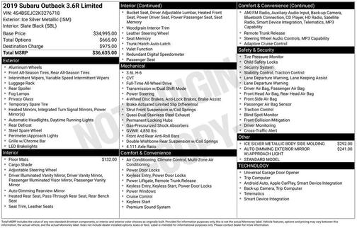 2019 Subaru Outback 3.6R Limited