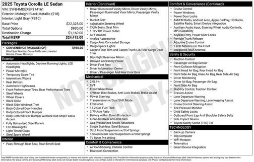 Midnight Black Metallic 2025 Toyota Corolla LE