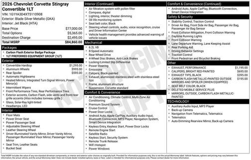 2026 Chevrolet Corvette Stingray w/1LT