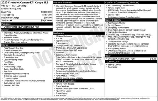 2020 Chevrolet Camaro RWD Coupe LT1