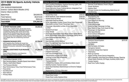 Carbon Black Metallic 2019 BMW X6 xDrive35i