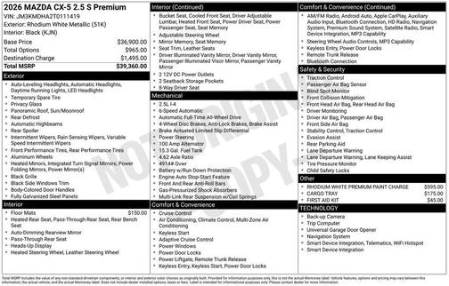 Rhodium White Metallic 2026 Mazda CX-5 2.5 S