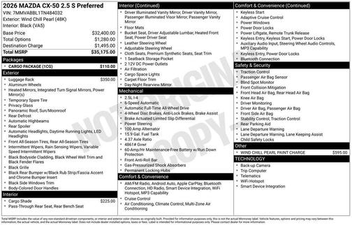 Wind Chill Pearl 2026 Mazda CX-50 2.5 S Preferred Package