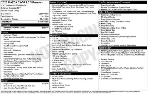 cypress 2026 Mazda CX-50 2.5 S Premium Package