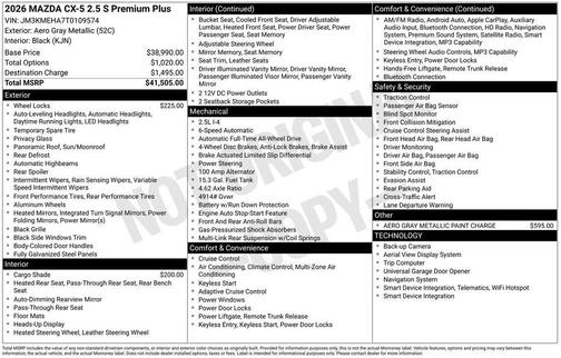 Aero Gray Metallic 2026 Mazda CX-5 2.5 S Premium Plus Package