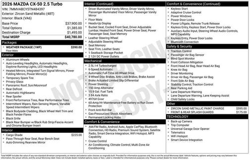 zircon sand metallic 2026 Mazda CX-50 2.5 Turbo