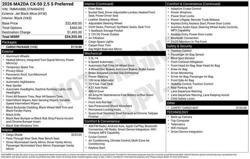Jet Black Mica 2026 Mazda CX-50 2.5 S Preferred Package