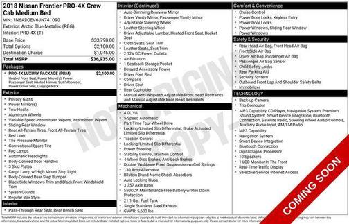 Arctic Blue Metallic 2018 Nissan Frontier PRO-4X