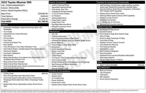 White 2022 Toyota 4Runner SR5