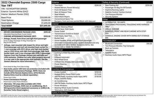 2022 Chevrolet Express 2500 RWD 2500 Regular Wheelbase WT