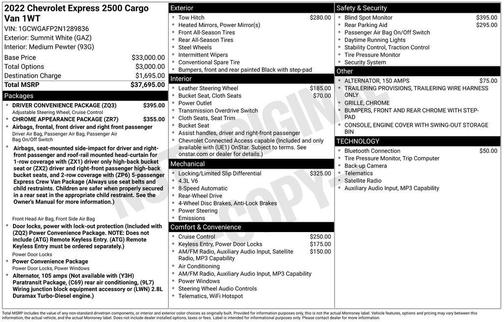 2022 Chevrolet Express 2500 RWD 2500 Regular Wheelbase WT