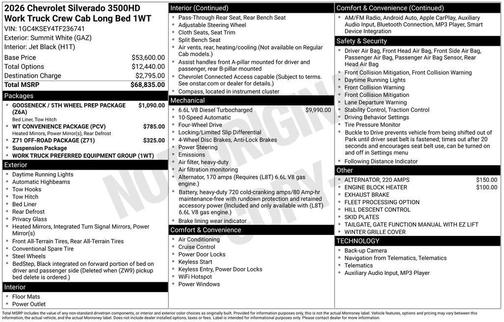 Summit White 2026 Chevrolet Silverado 3500 WT
