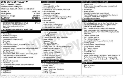 Summit White 2026 Chevrolet Trax FWD ACTIV