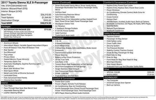 Blizzard Pearl 2017 Toyota Sienna XLE