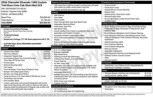 2026 Chevrolet Silverado 1500 Custom Trail Boss