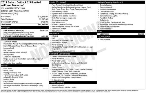 2011 Subaru Outback 2.5 i Limited