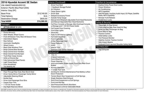 Pacific Blue Pearl 2016 Hyundai Accent SE