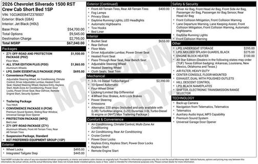 Black 2026 Chevrolet Silverado 1500 RST
