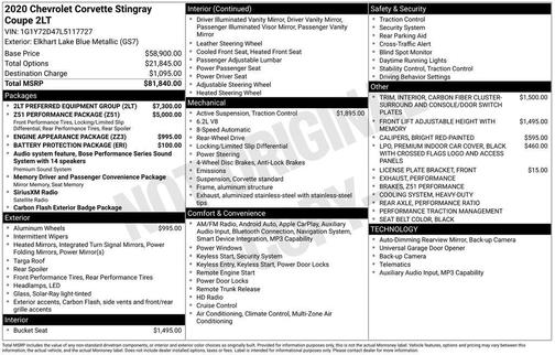 2020 Chevrolet Corvette Stingray w/2LT