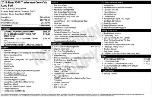 2019 RAM 3500 Tradesman Crew Cab 4x4 8' Box