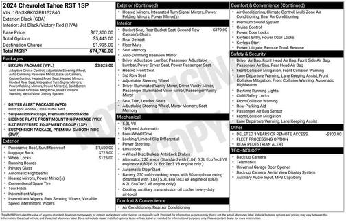 Black 2024 Chevrolet Tahoe 4WD RST