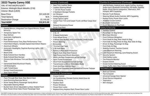 Midnight Black Metallic 2023 Toyota Camry XSE