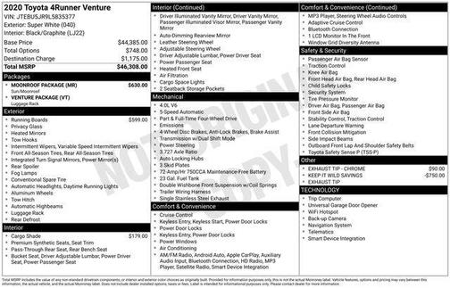 Super White 2020 Toyota 4Runner Venture Special Edition