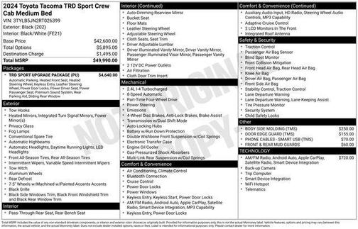 Black 2024 Toyota Tacoma TRD Sport