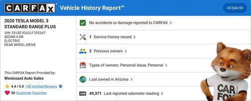 2020 Tesla Model 3 Standard Range Plus