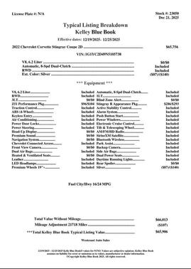 2022 Chevrolet Corvette Stingray w/3LT