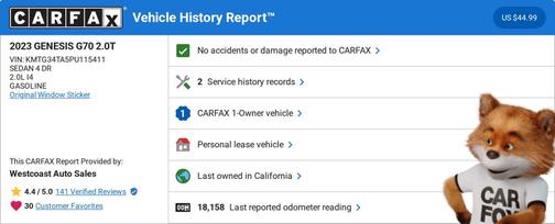2023 Genesis G70 2.0T RWD