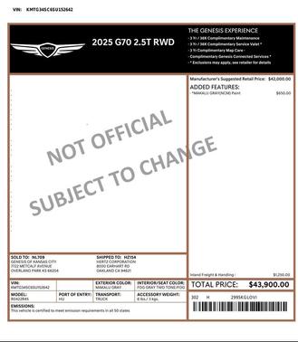 2025 Genesis G70 2.5T RWD