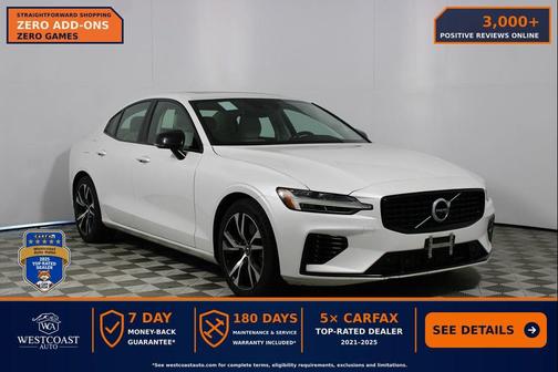 Crystal White Metallic 2021 Volvo S60 Recharge Plug-In Hybrid T8 R-Design Expression