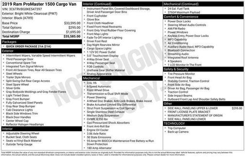 Bright White Clearcoat 2019 RAM ProMaster 1500 Base