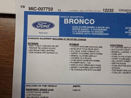 2026 Ford Bronco Outer Banks 4x4 4dr SUV