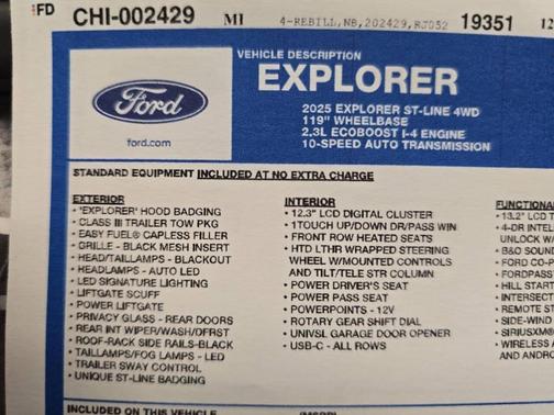 2025 Ford Explorer ST Line AWD 4dr SUV
