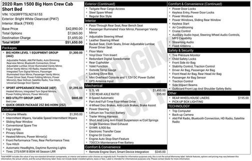 Bright White Clearcoat 2020 RAM 1500 Big Horn
